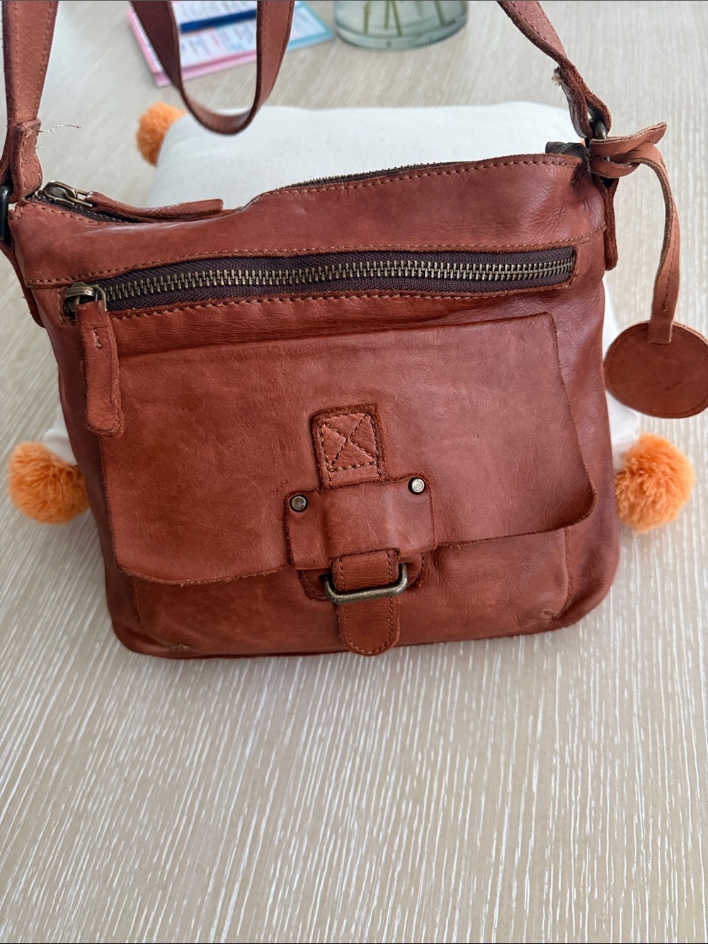 Harbour 2nd Hazel Leather Cognac Brown Crossbody Distressed Messenger Bag 227 - Picture 7 of 14